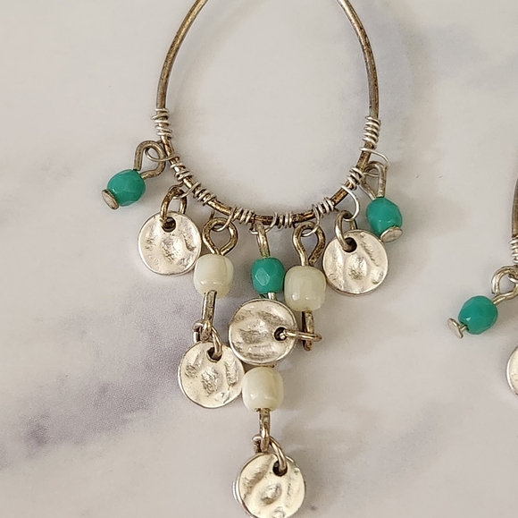 Silver Turquoise Hoop Disc Earrings - Picture 3 of 3